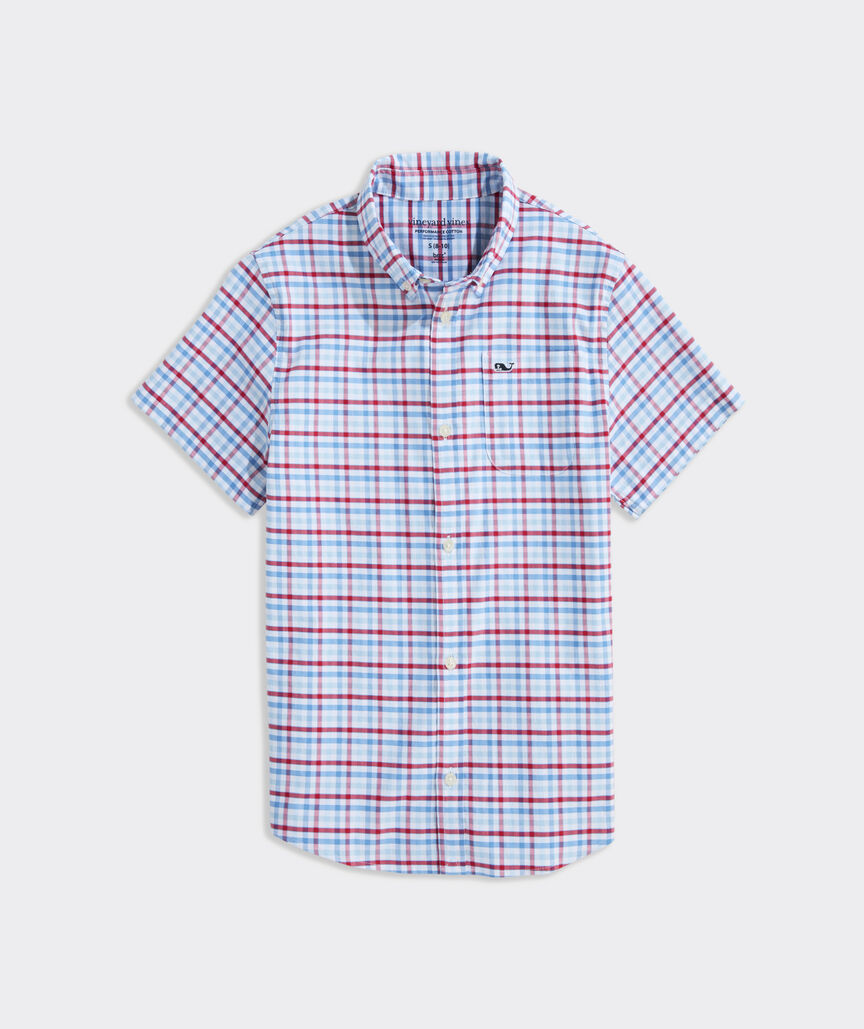 Boys' Road Town Tattersall Performance Cotton Short-Sleeve Shirt