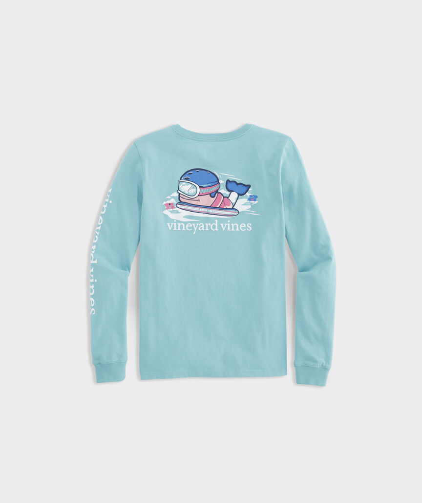 Girls' Glow-In-The-Dark Snowboard Whale Long-Sleeve Pocket Tee