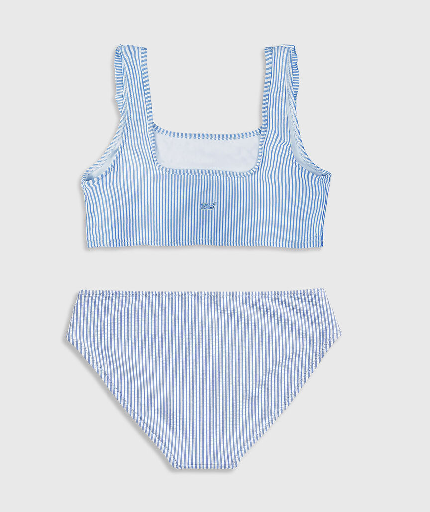 OUTLET Girls' Seersucker Ruffle Square Neck Bikini