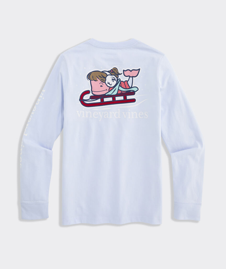 OUTLET Girls' Sledding Glitter Whale Long-Sleeve Pocket Tee
