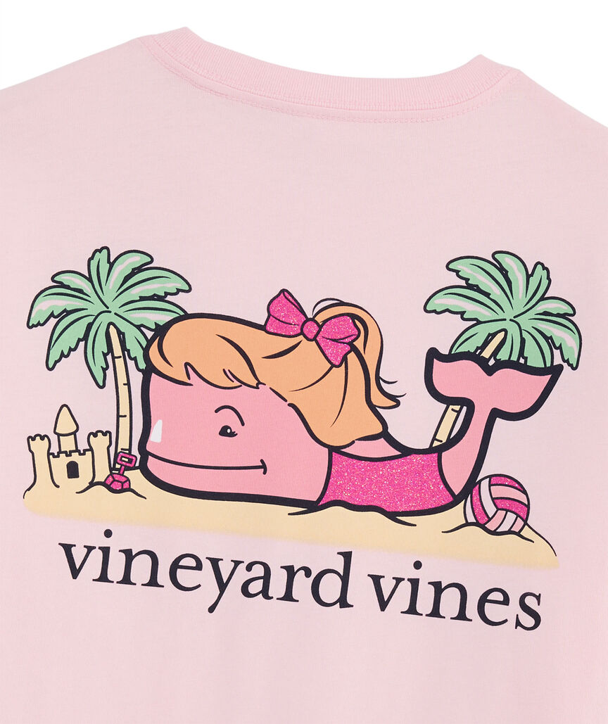 OUTLET Girls' Glitter Sandcastle Whale Short-Sleeve Pocket Tee