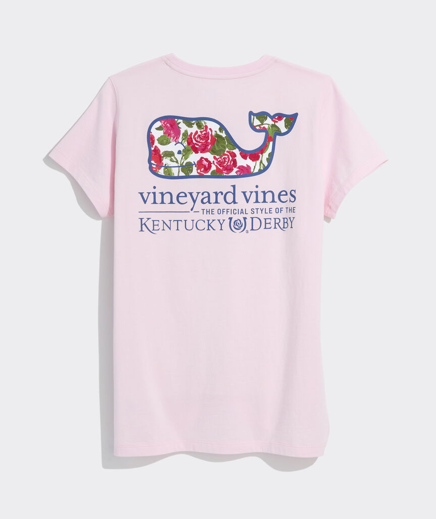 Kentucky Derby Women's Watercolor Rose Whale Short-Sleeve Pocket Tee