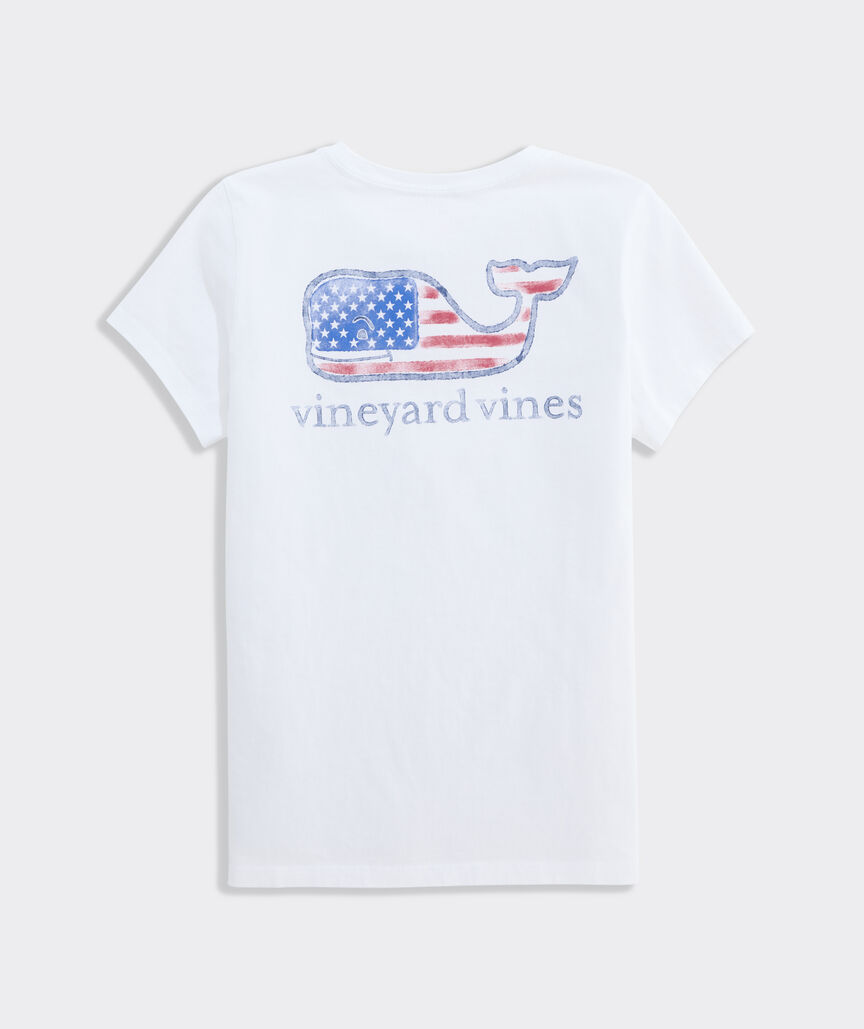 Girls' Water Color Flag Whale Short-Sleeve Pocket Tee