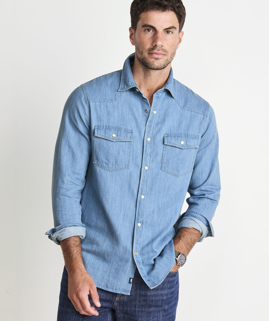 Cotton-Linen Denim Western Shirt