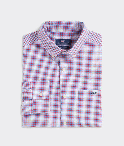 Vineyard Vines Stretch Cotton Seersucker Shirt (Red) (Size: XXL)
