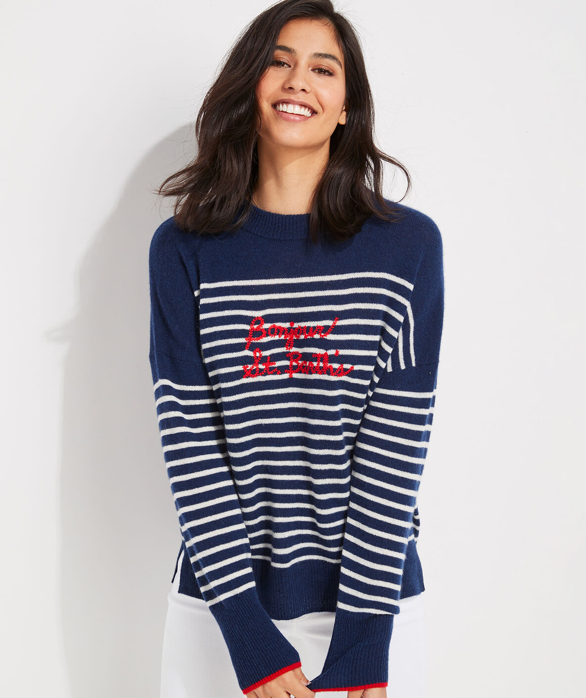 Shop Lofty Stripe Embroidered Cashmere Crewneck Sweater at vineyard vines