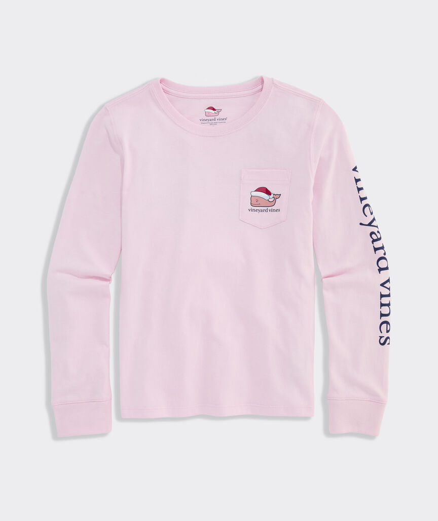 Girls' 2026 Santa Whale Long-Sleeve Pocket Tee