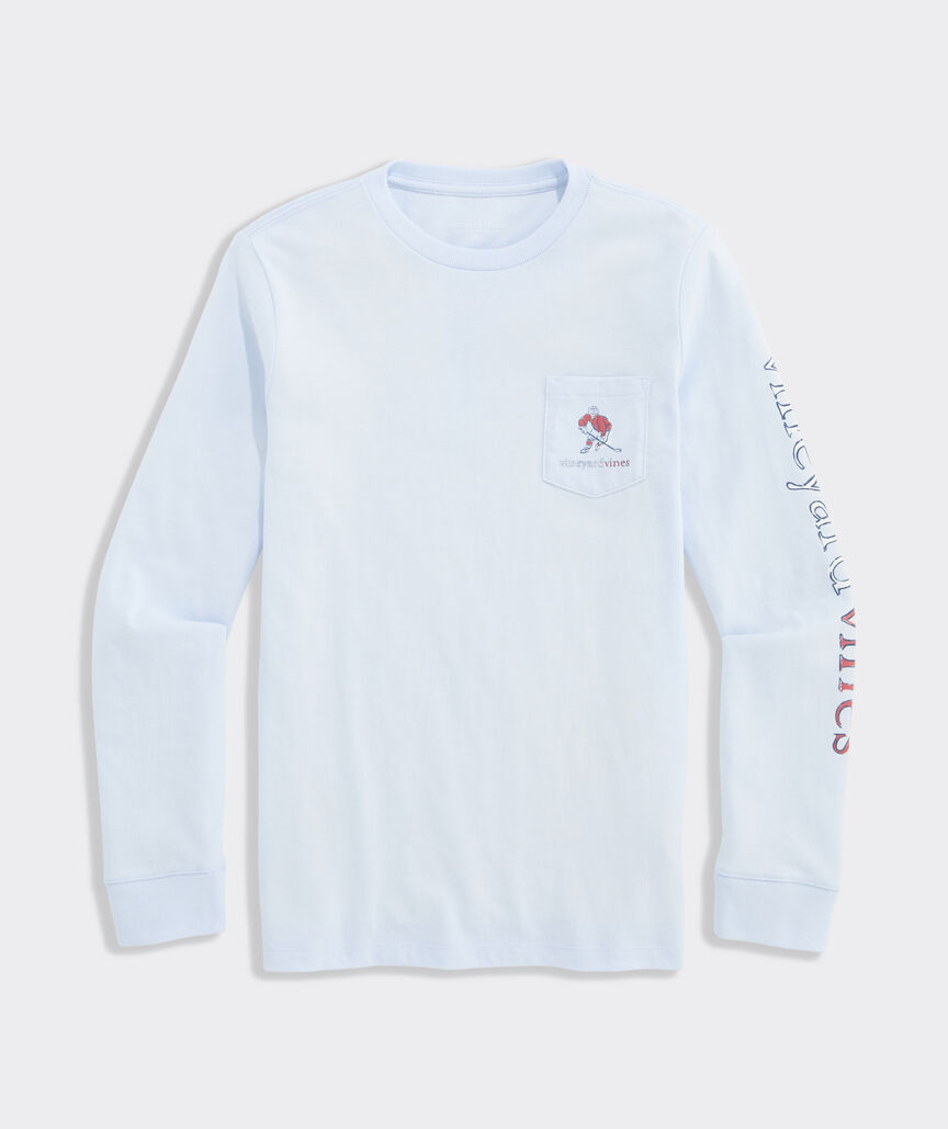 Boys' Hockey Outline Long-Sleeve Pocket Tee