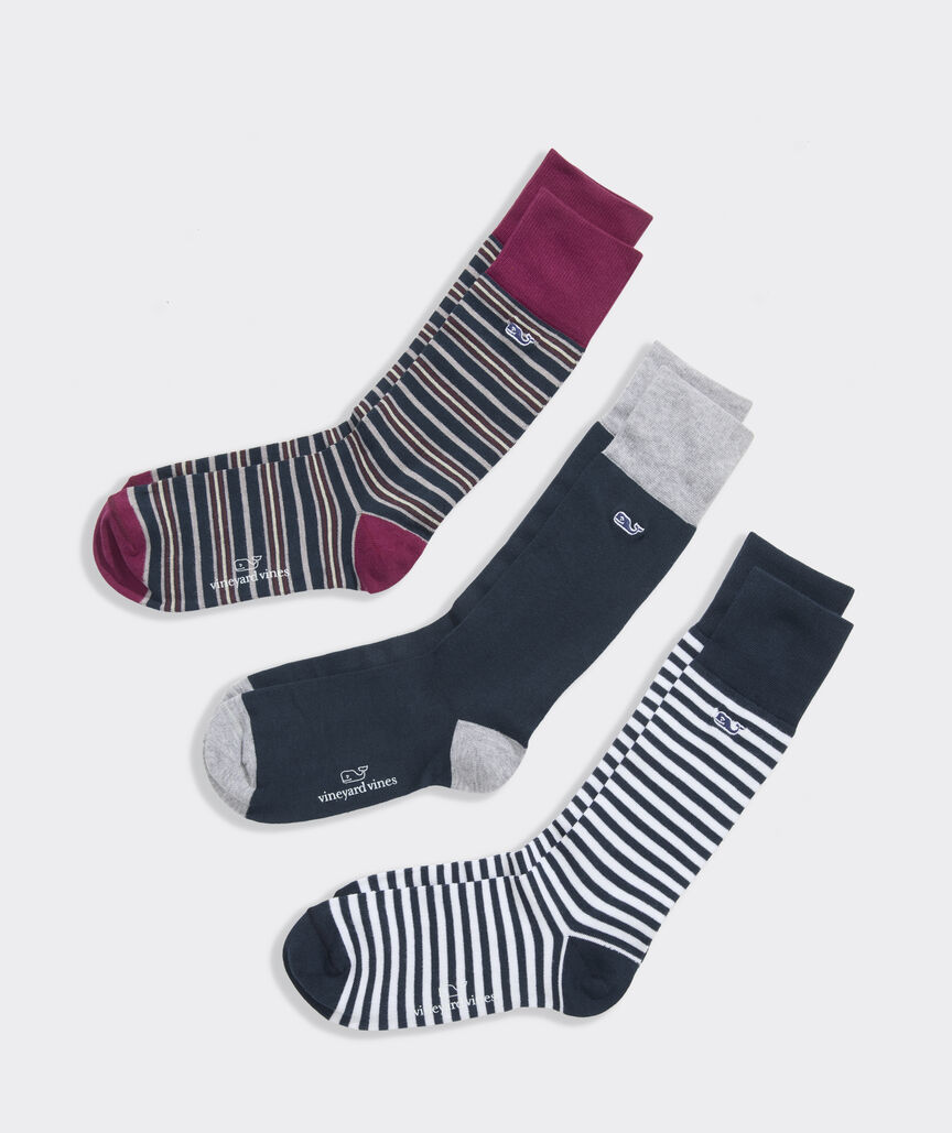 Stripe & Solid 3-Pack Socks