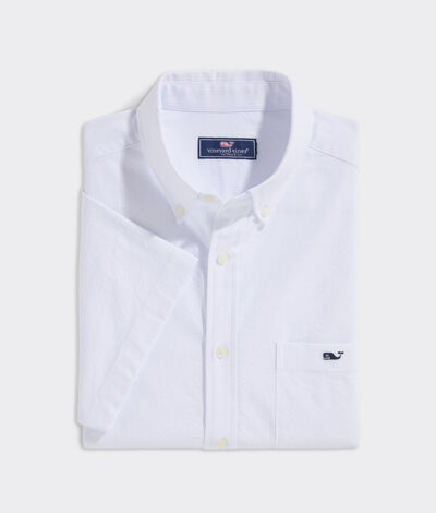 Vineyard Vines Stretch Cotton Short-Sleeve Seersucker Shirt (White) (Size: Large)