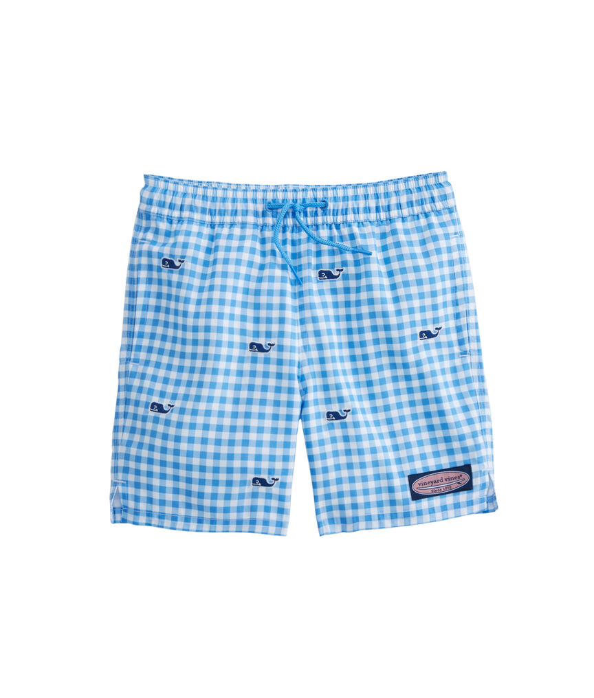 Boys Gingham Whale Embroidered Chappy Trunks