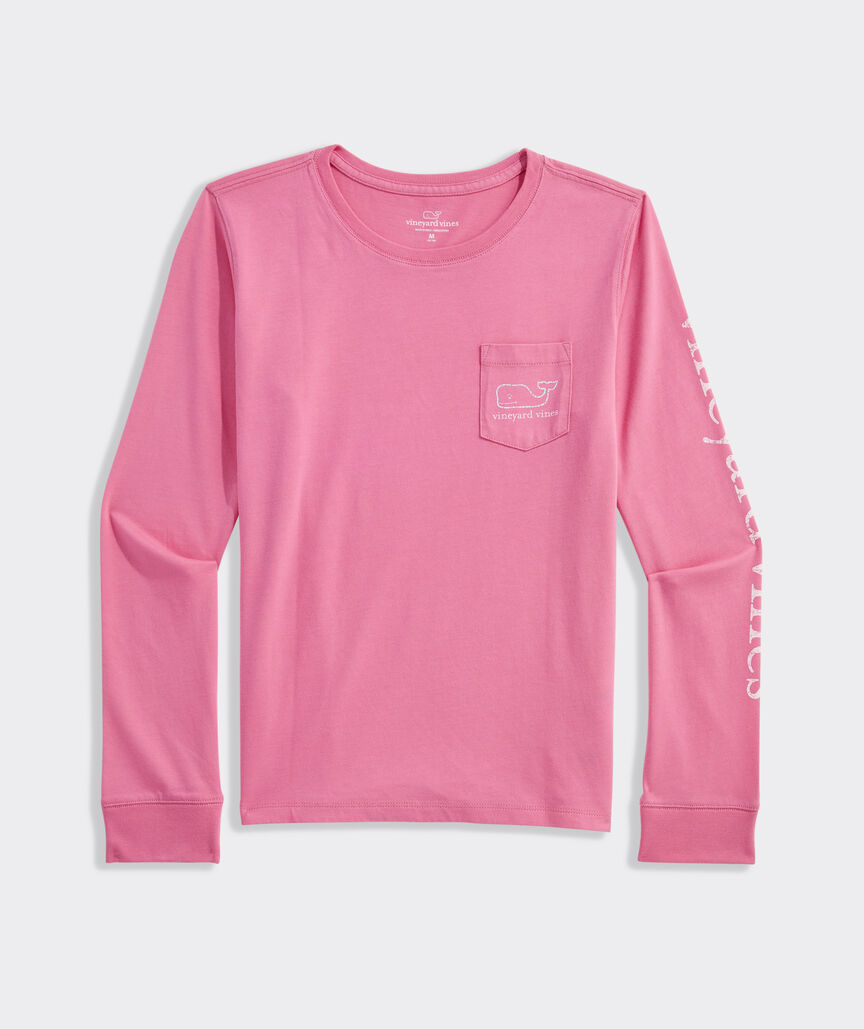 Girls' Two-Toned Vintage Whale Long-Sleeve Pocket Tee