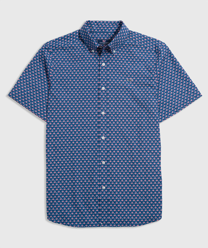 OUTLET Boys' Poplin Short-Sleeve Flags & Stars Shirt