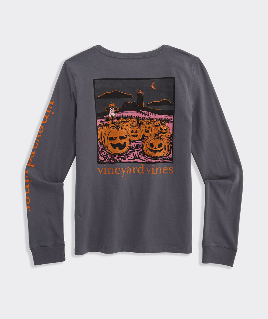 Girls' Glitter Pumpkin Long-Sleeve Pocket Tee