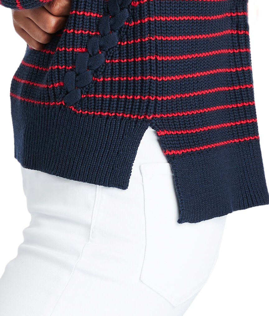 Break Stripe Lattice Crewneck Sweater