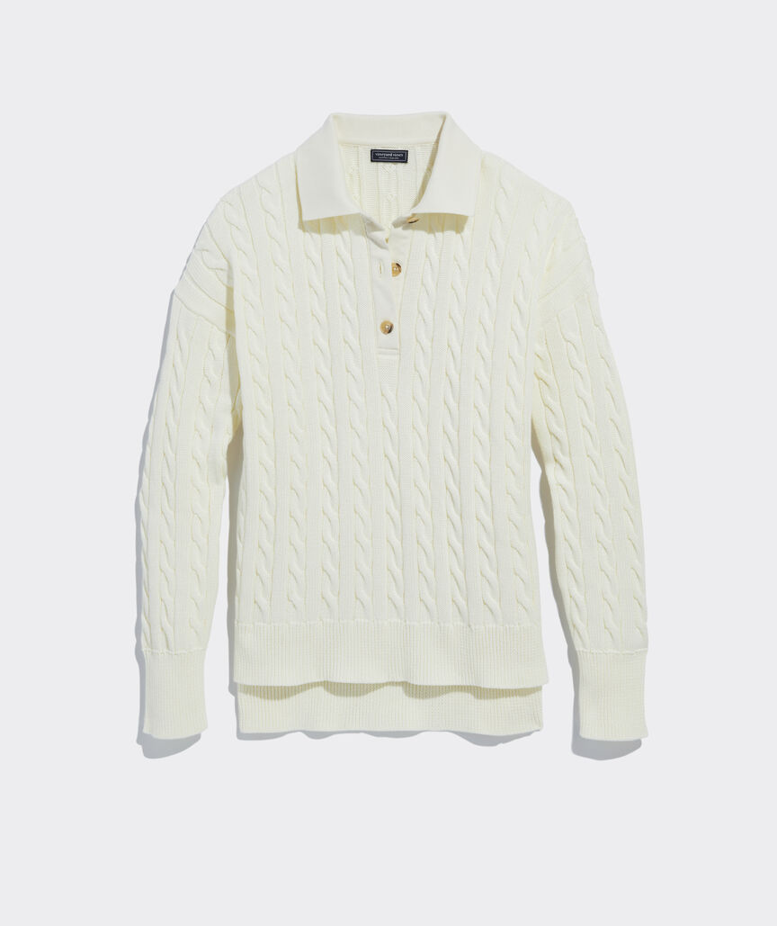 Cotton Cable Polo Sweater