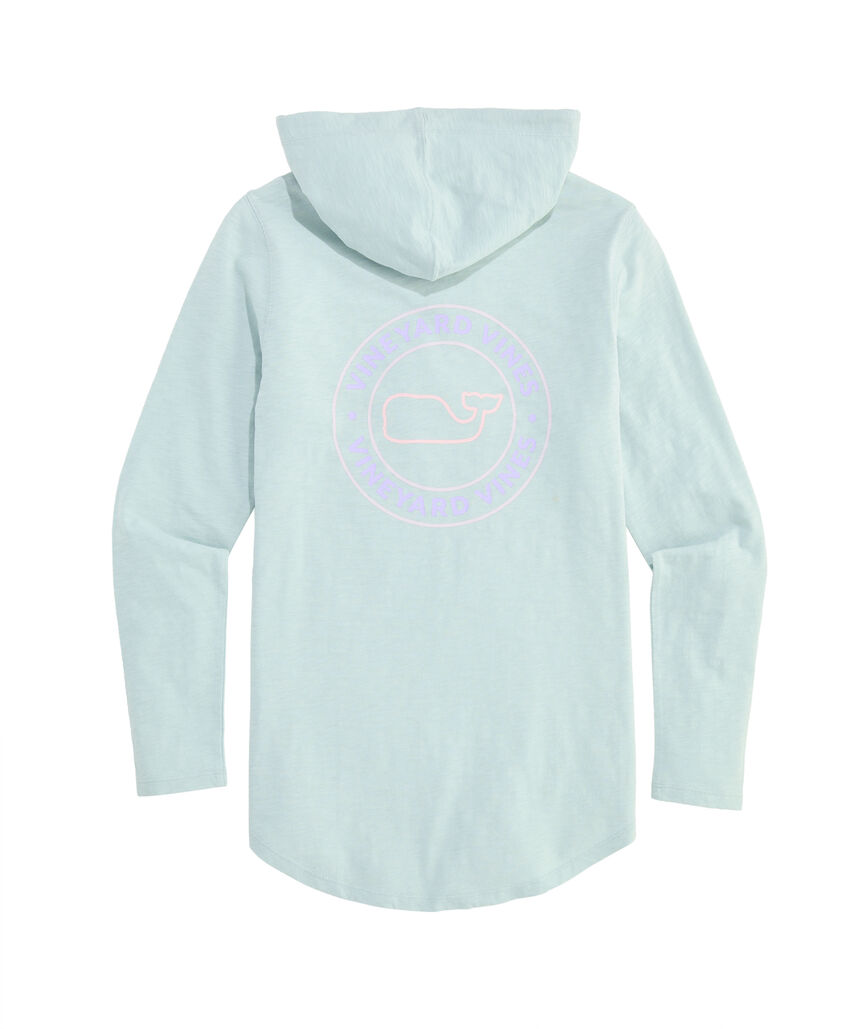 OUTLET Slub Whale Dot Curved Hem Long-Sleeve Hoodie Tee