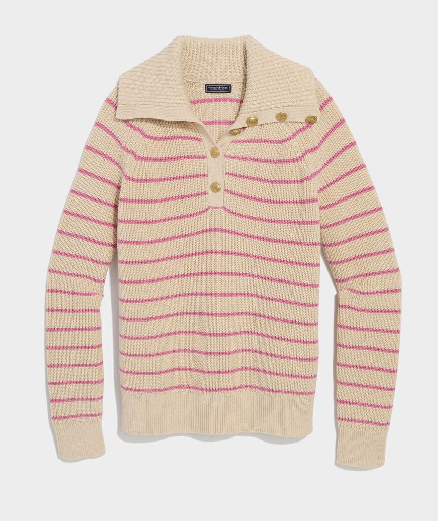 Ribbed Button-Collar Sweater
