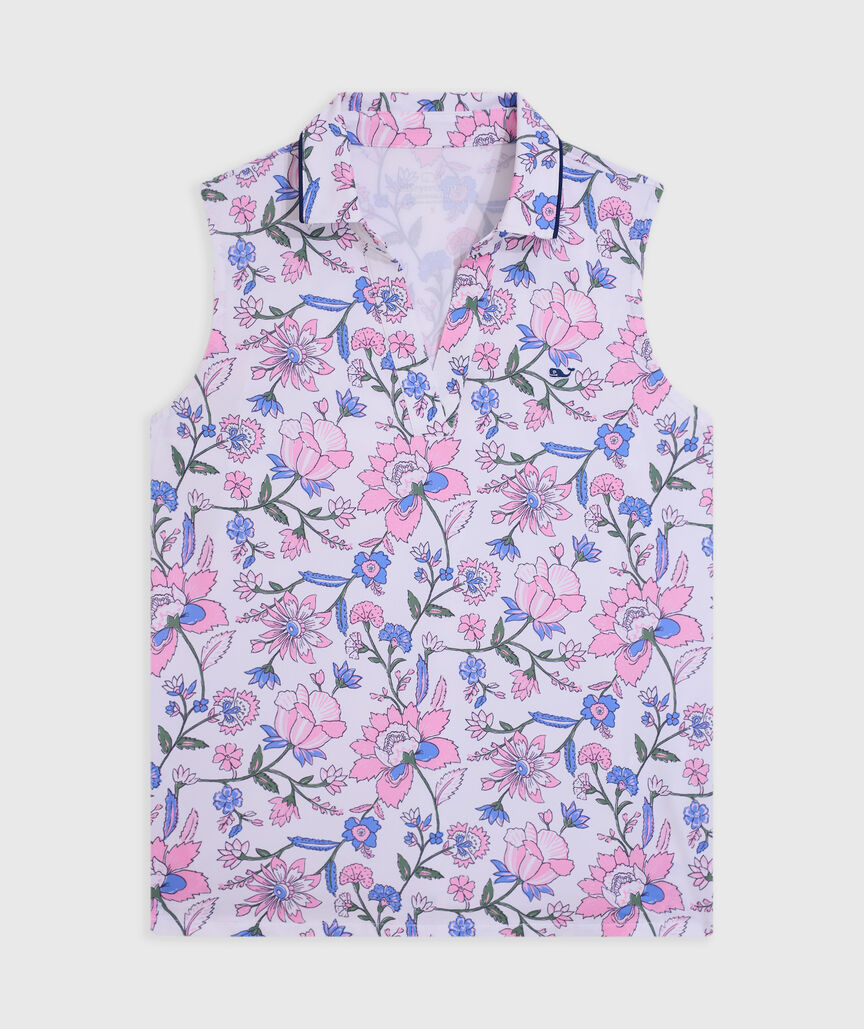OUTLET Piped Printed Sleeveless Performance Popover Polo