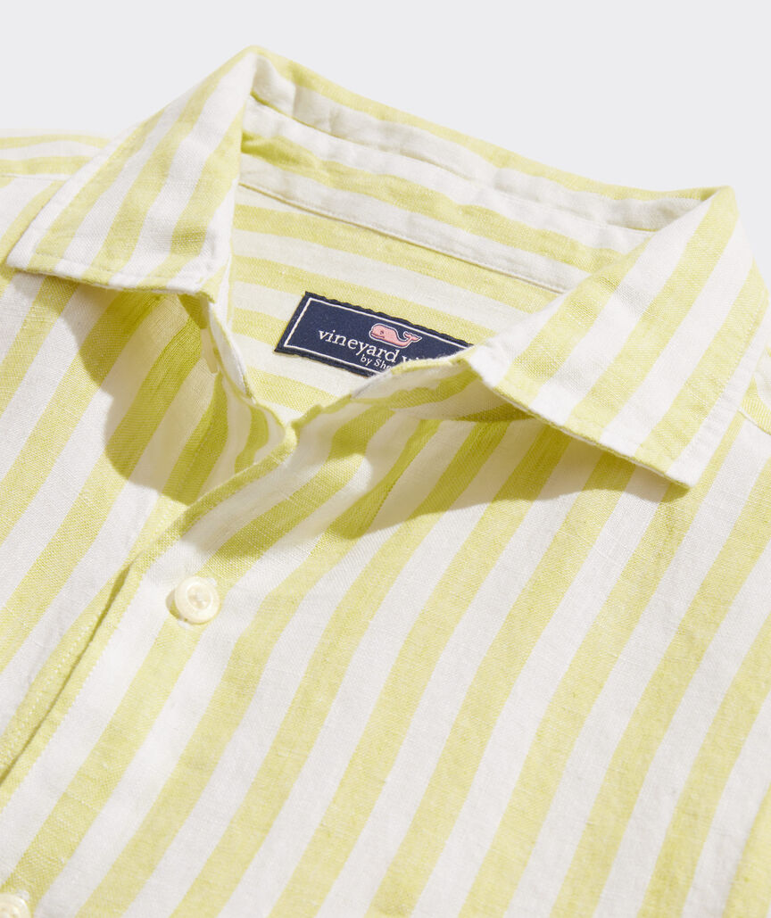 Linen Stripe Spread Collar Shirt