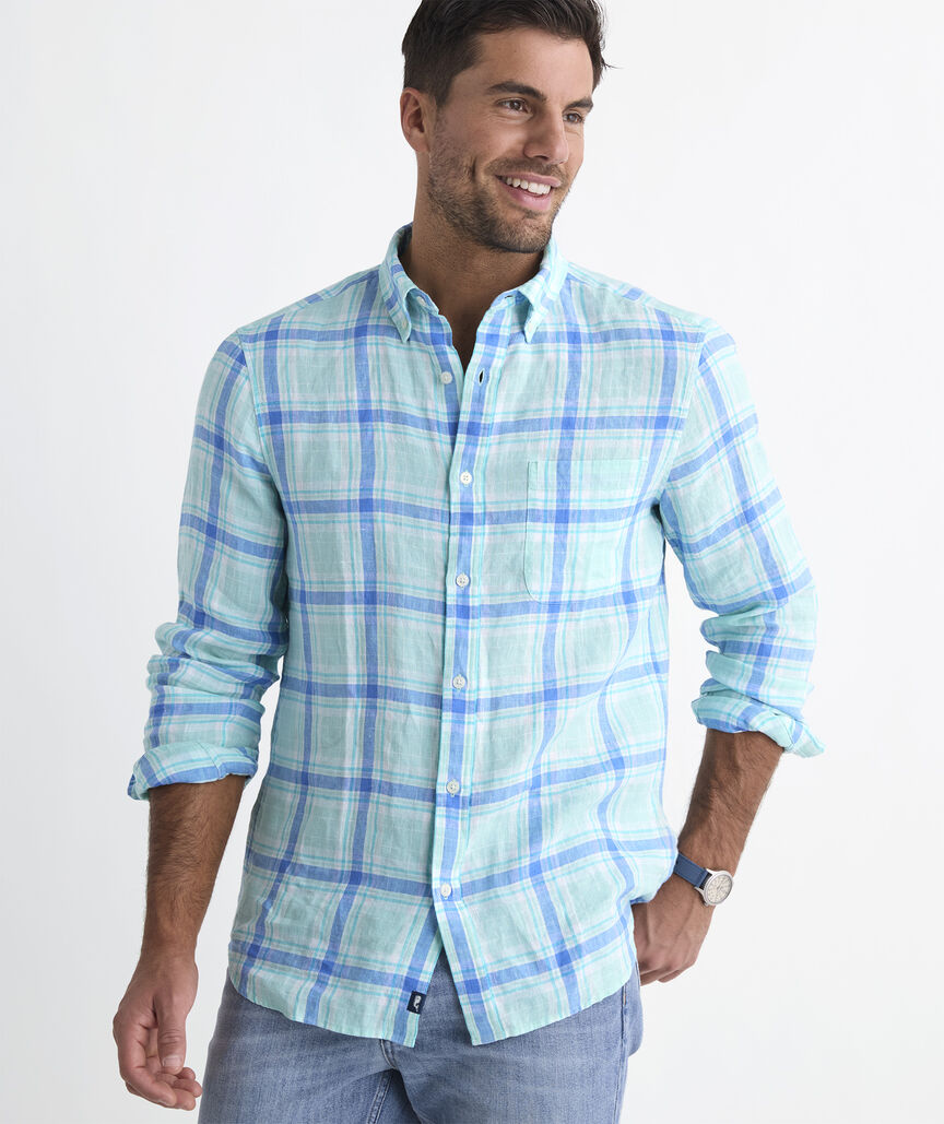 Sea Glass Plaid Linen Shirt