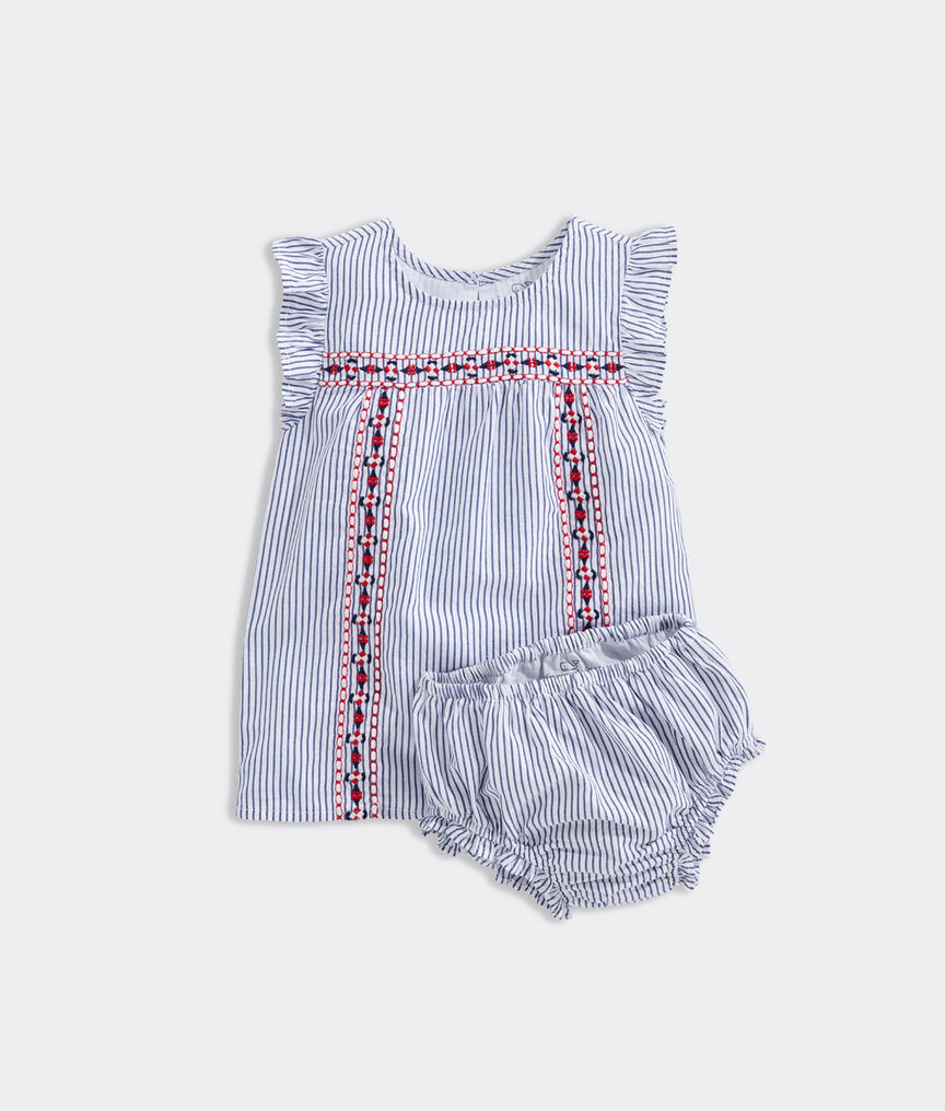 Baby Sparkler Stripe Embroidered Dress Set