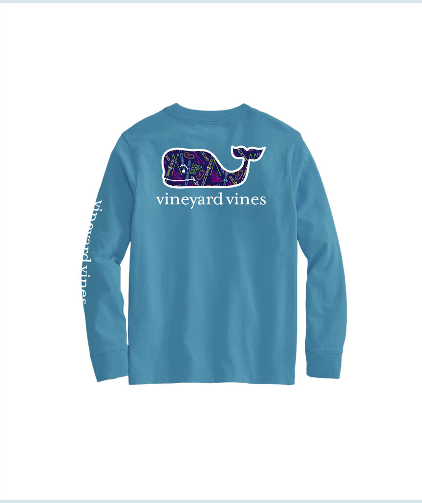 OUTLET Kids' Neon Tossed Ski Whale Long-Sleeve Pocket Tee