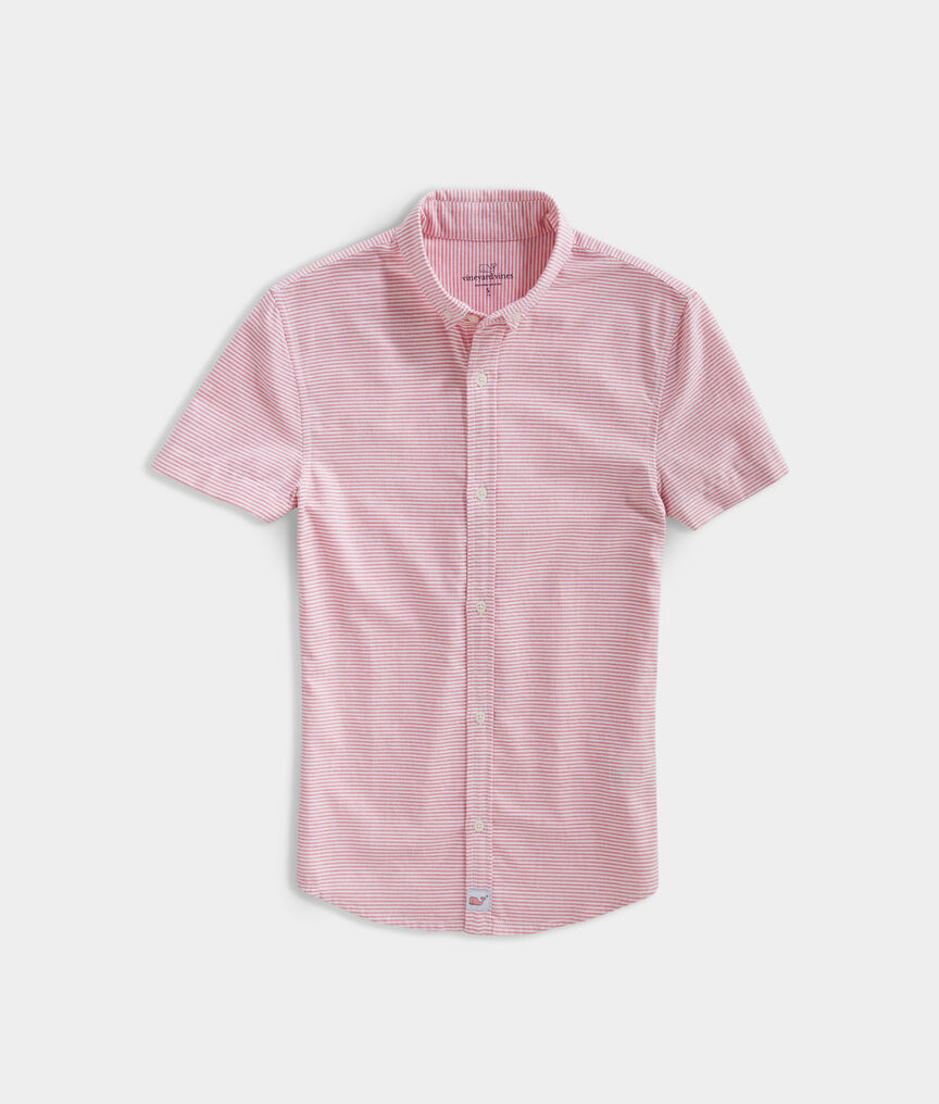 Boys' Firecracker Stripe Short-Sleeve Whale Button-Down Shirt