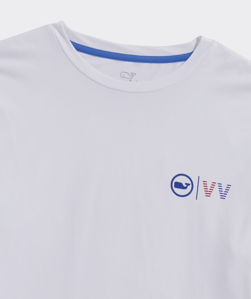 Americana Striped Text Long-Sleeve Harbor Performance Tee