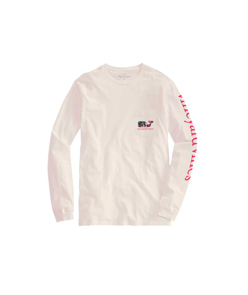 OUTLET Girls' Glitter Floral Whale Long-Sleeve Pocket Tee