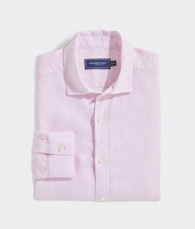 Vineyard Vines Linen Spread Collar Solid Shirt (Pink Blue) (Size: XXL)