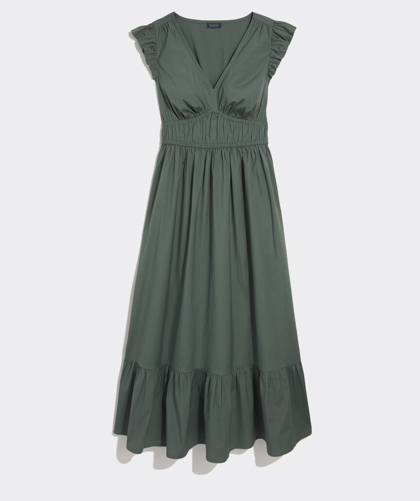 Marina Poplin Flutter-Sleeve Midi Dress