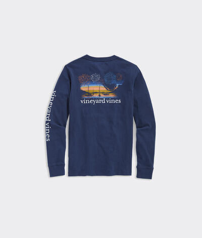 Vineyard Vines Boys' Fireworks Sunset Glow-In-The-Dark Long-Sleeve Pocket T-Shirt (Blue) (Size: Small)