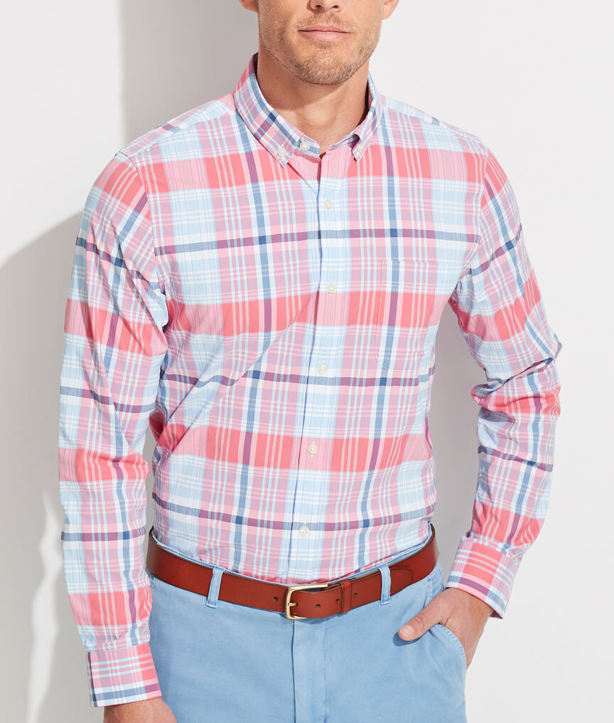 Slim Fit Sandy Plaid On-The-Go Performance Murray Button-Down Shirt