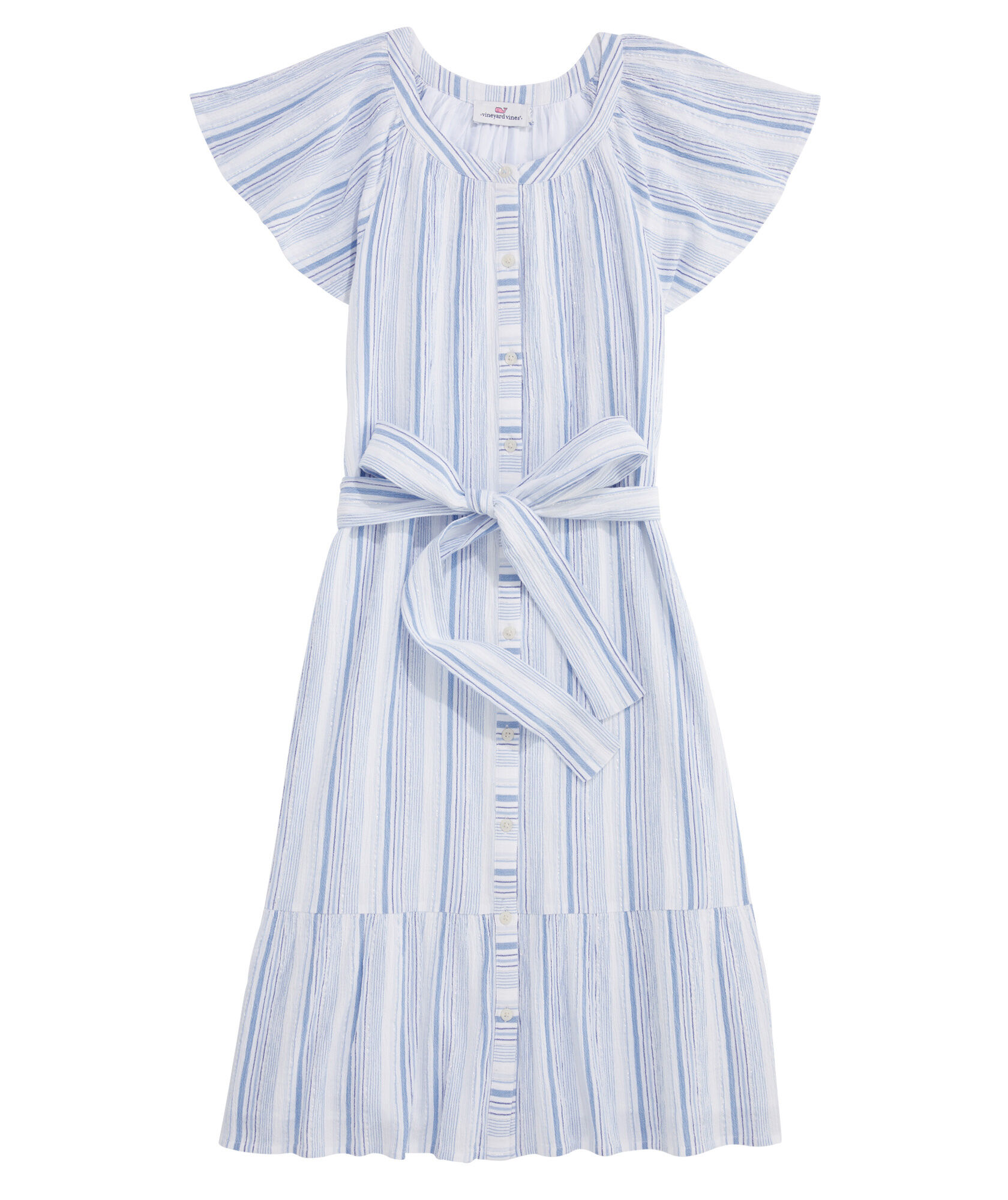 OUTLET Lurex Striped Gauze Tie-Waist Dress