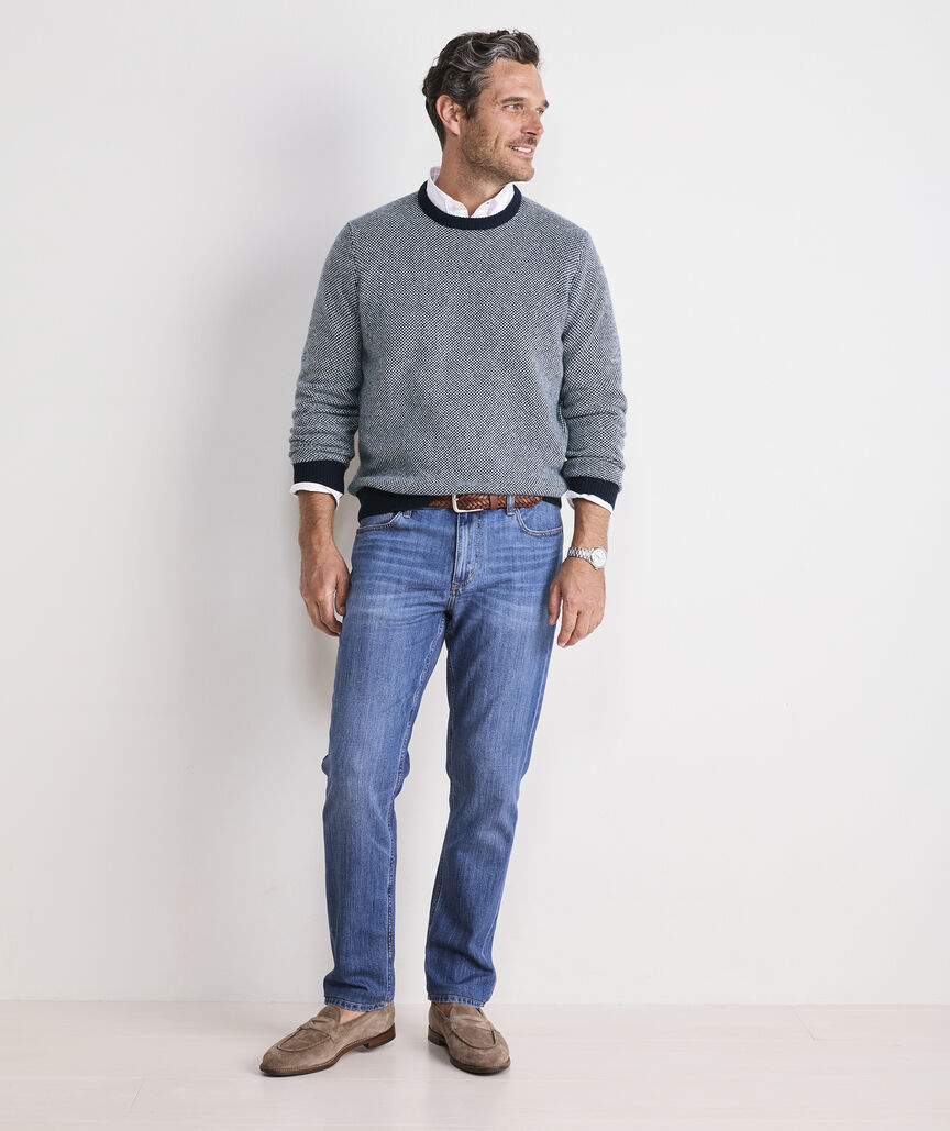 Wool-Cotton Blend Birdseye Crewneck Sweater
