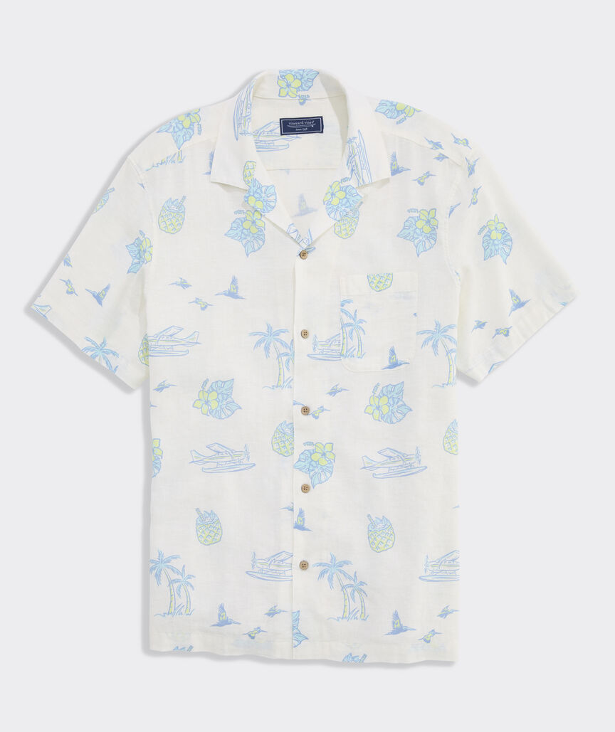 Tropical Airways Linen Blend Short-Sleeve Cabana Shirt