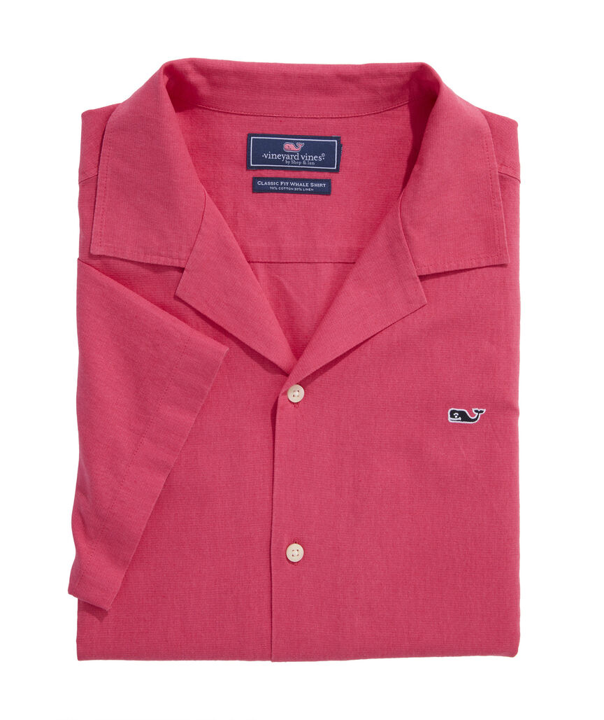 OUTLET Cotton Linen Short-Sleeve Cabana Shirt