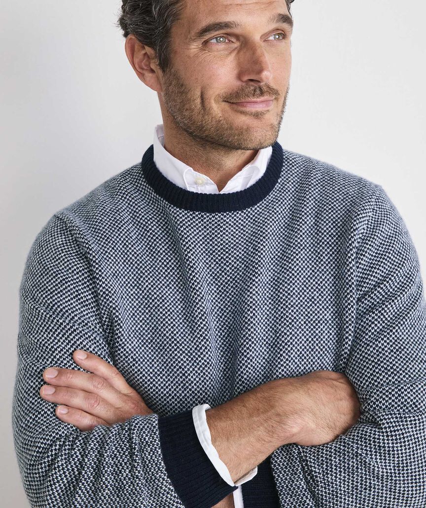 Wool-Cotton Blend Birdseye Crewneck Sweater