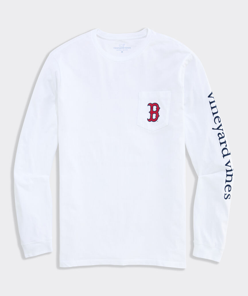 Boston Red Sox Long-Sleeve Sticker Whale Fill Pocket T-Shirt
