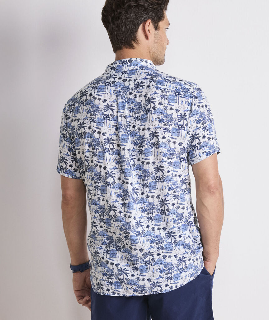 Gasparilla Scene Linen Blend Short-Sleeve Shirt