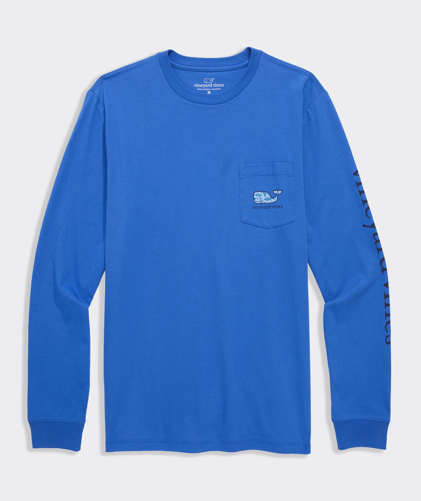 Tide Blue Rippled Fish Whale Long-Sleeve Pocket Tee