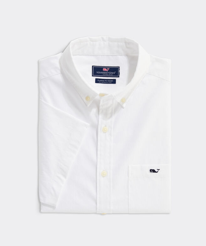 Stretch Cotton Solid Short-Sleeve Shirt