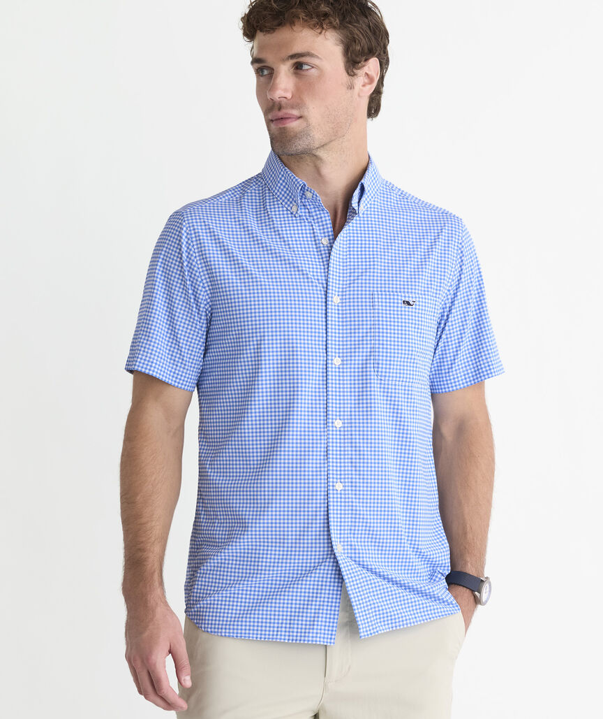 Performance Coral Reef Gingham Short-Sleeve Featherweight Shirt