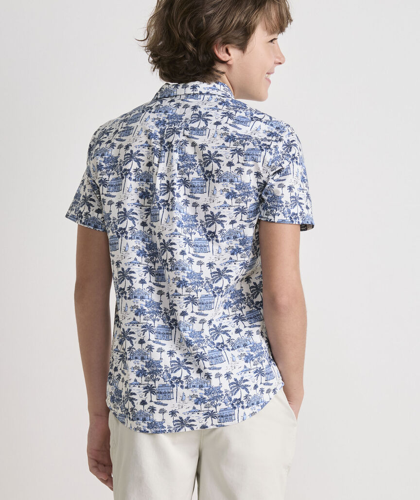 Boys' Printed Cotton Short-Sleeve Shirt