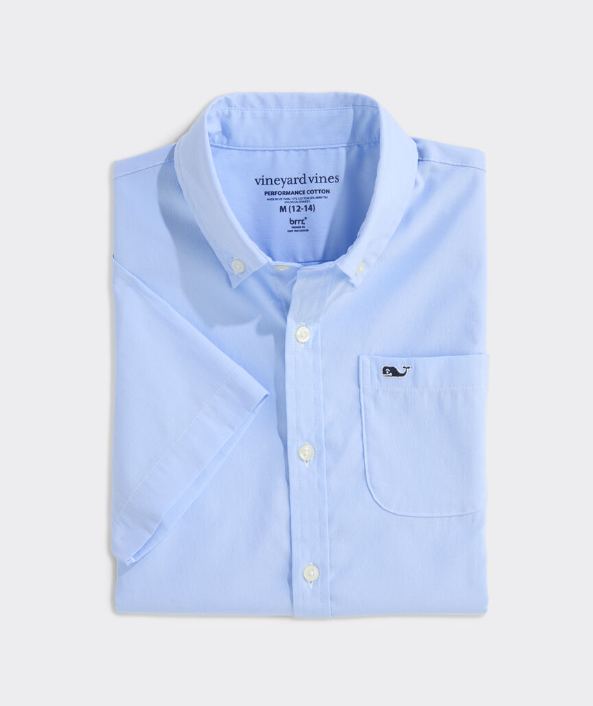 Boys' Performance Cotton Breakwater Solid Short-Sleeve Shirt