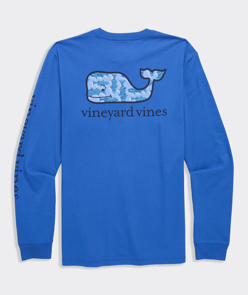 Tide Blue Rippled Fish Whale Long-Sleeve Pocket Tee