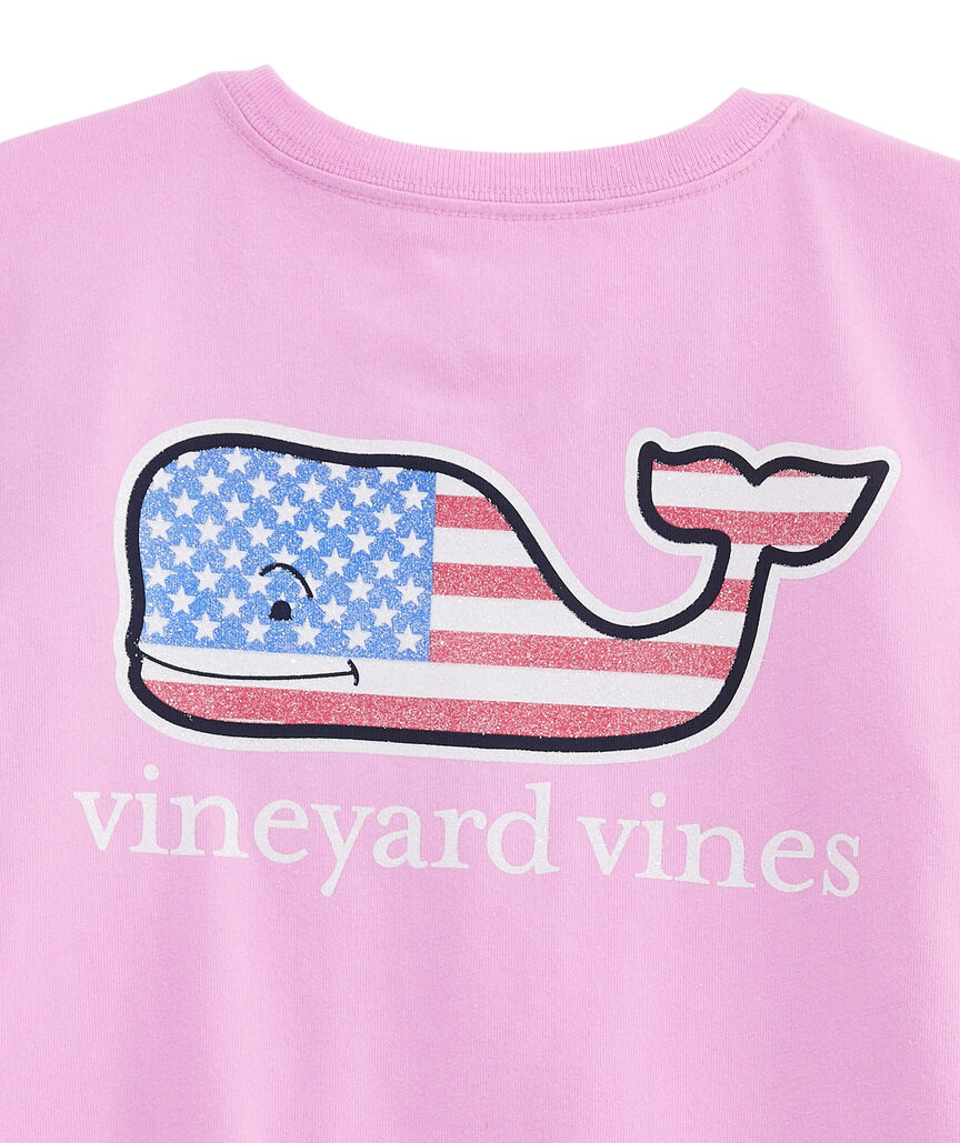 Girls' Glitter Flag Whale Short-Sleeve Pocket Tee