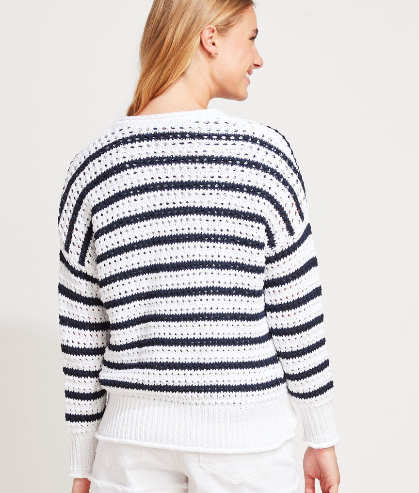 Cotton Pointelle Crewneck Sweater