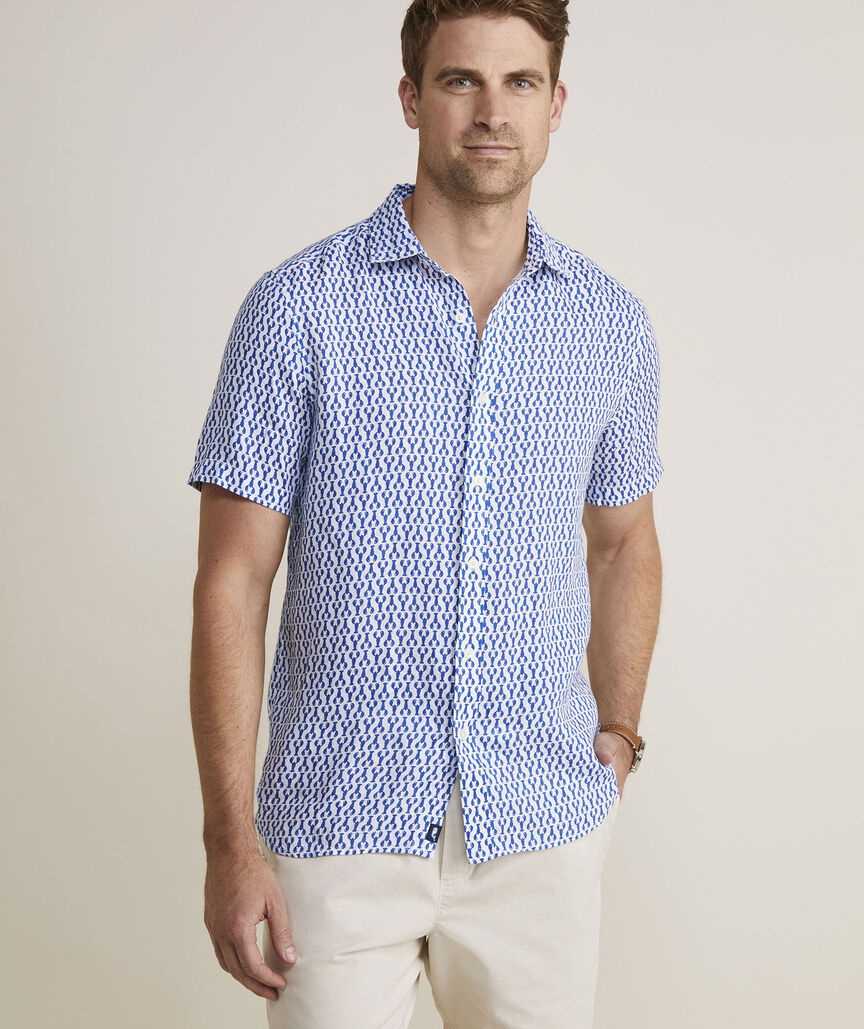 Linen Short-Sleeve Micro Lobsters Shirt